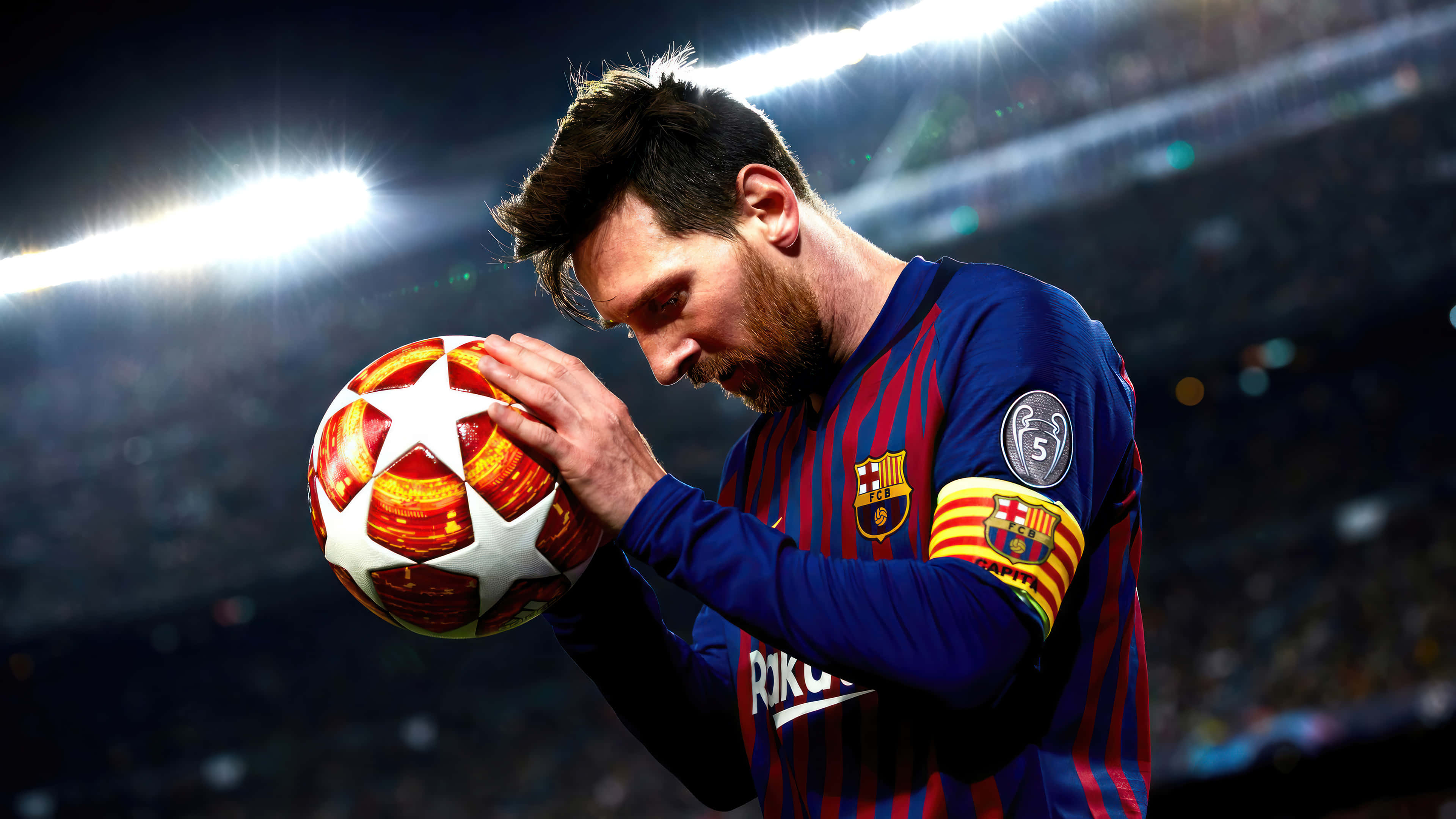 Lionel Messi beheer die bal met gemak. Muurpapier