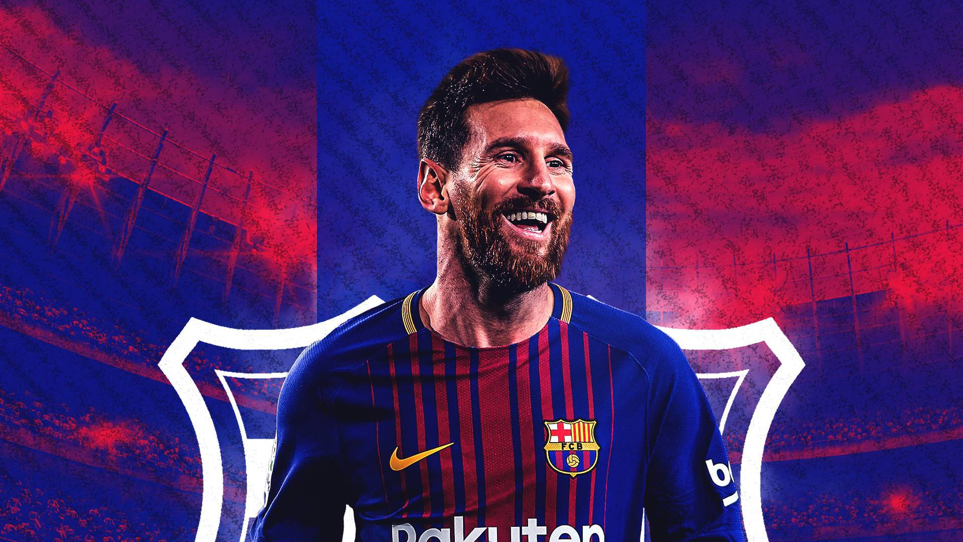 Lionel Messi op abstrakte blou en rooi agtergrond
