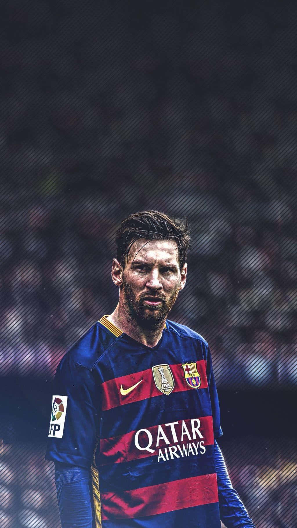 Lionel Messi, die wêreld se beste sokkerspeler in sy kenmerkende FC Barcelona-kleure Muurpapier