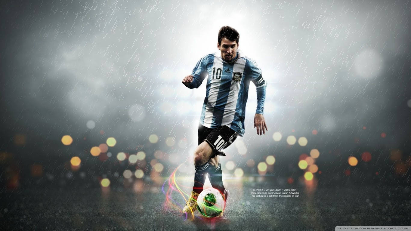 Lionel Messi drebbel deur die reën Muurpapier