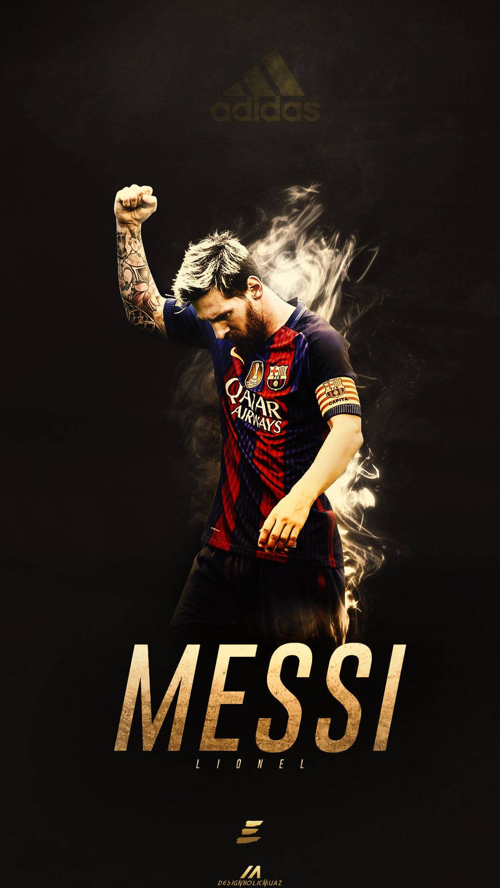 Messi Lionel wat 'n vuisstoot op swart agtergrond doen muurpapier