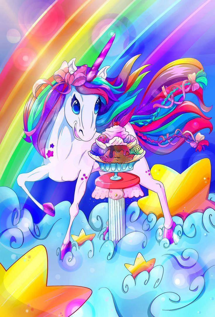 Lisa Frank Eenhoorn Met Roomys Muurpapier