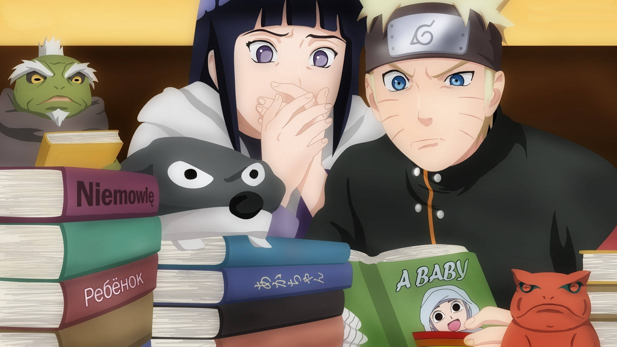 Live Naruto en Hinata Boek oor Bevalling Muurpapier