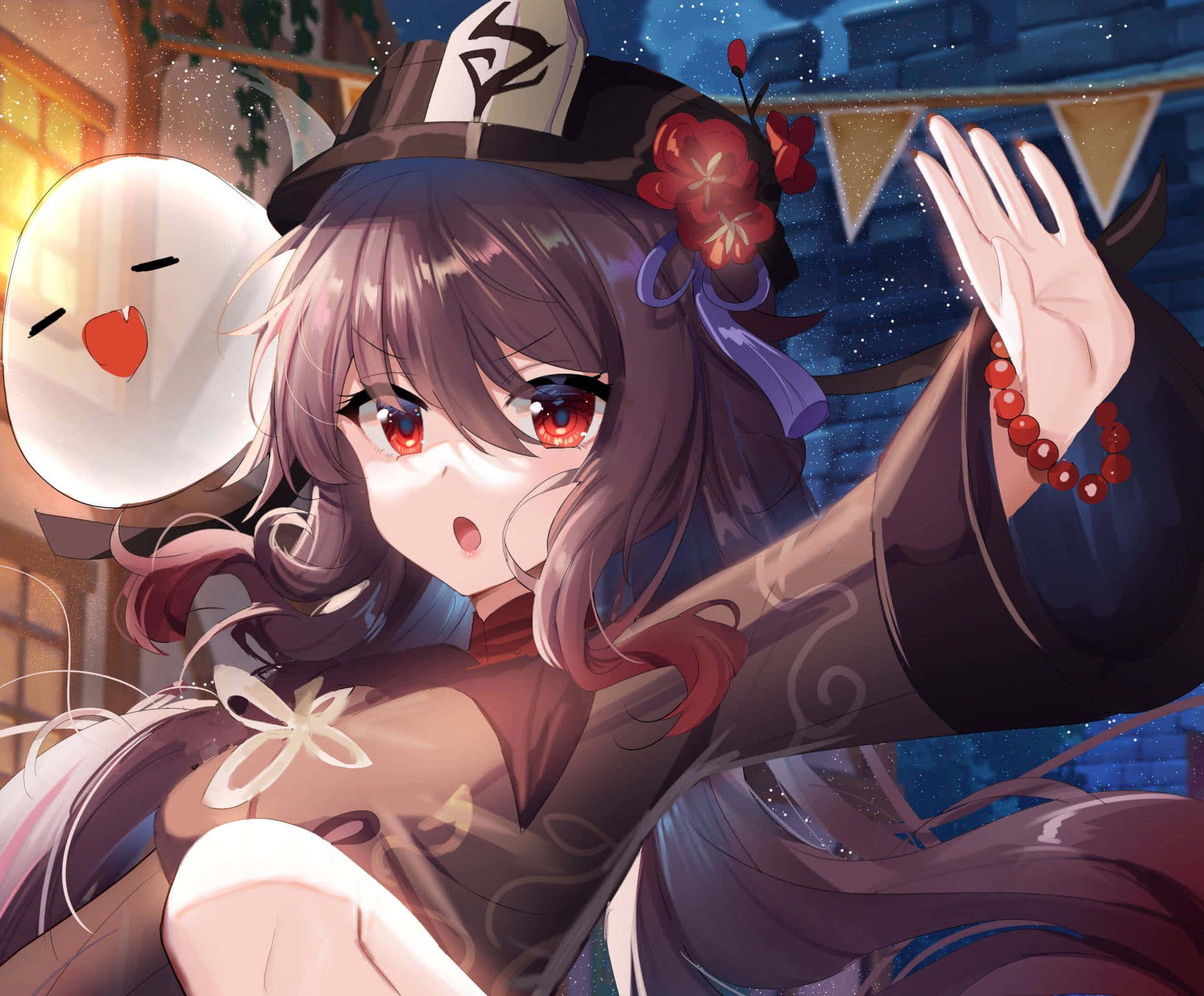 Liyue-straat Hu Tao PFP — Genshin impact GIF Muurpapier