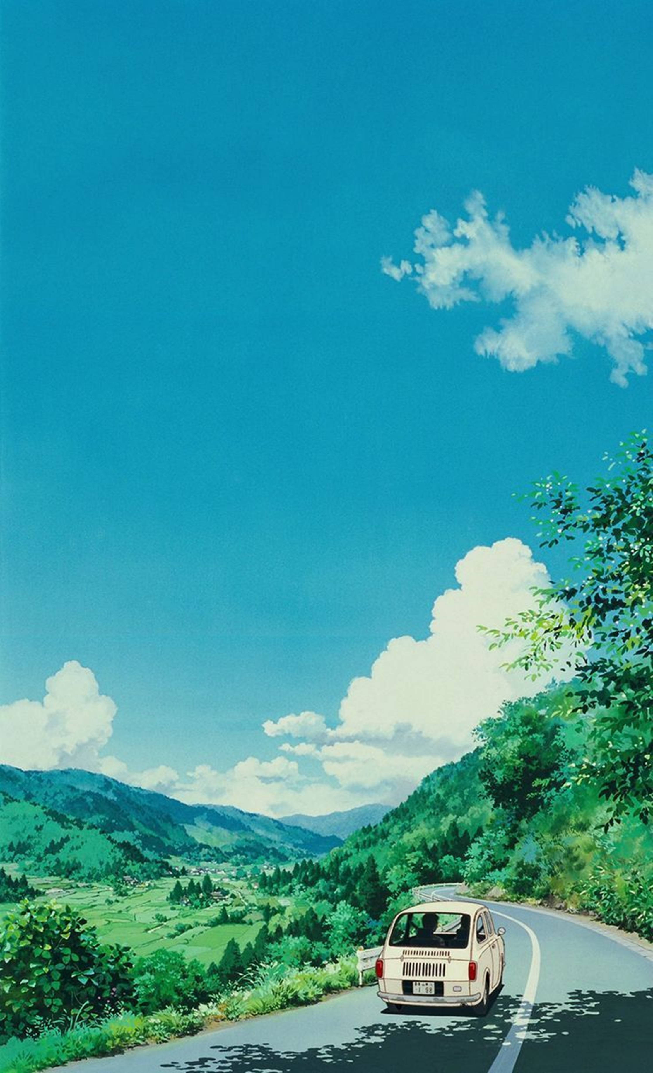 Lo Fi Anime Geel Motor Reis Ghibli Natuurskoon Muurpapier