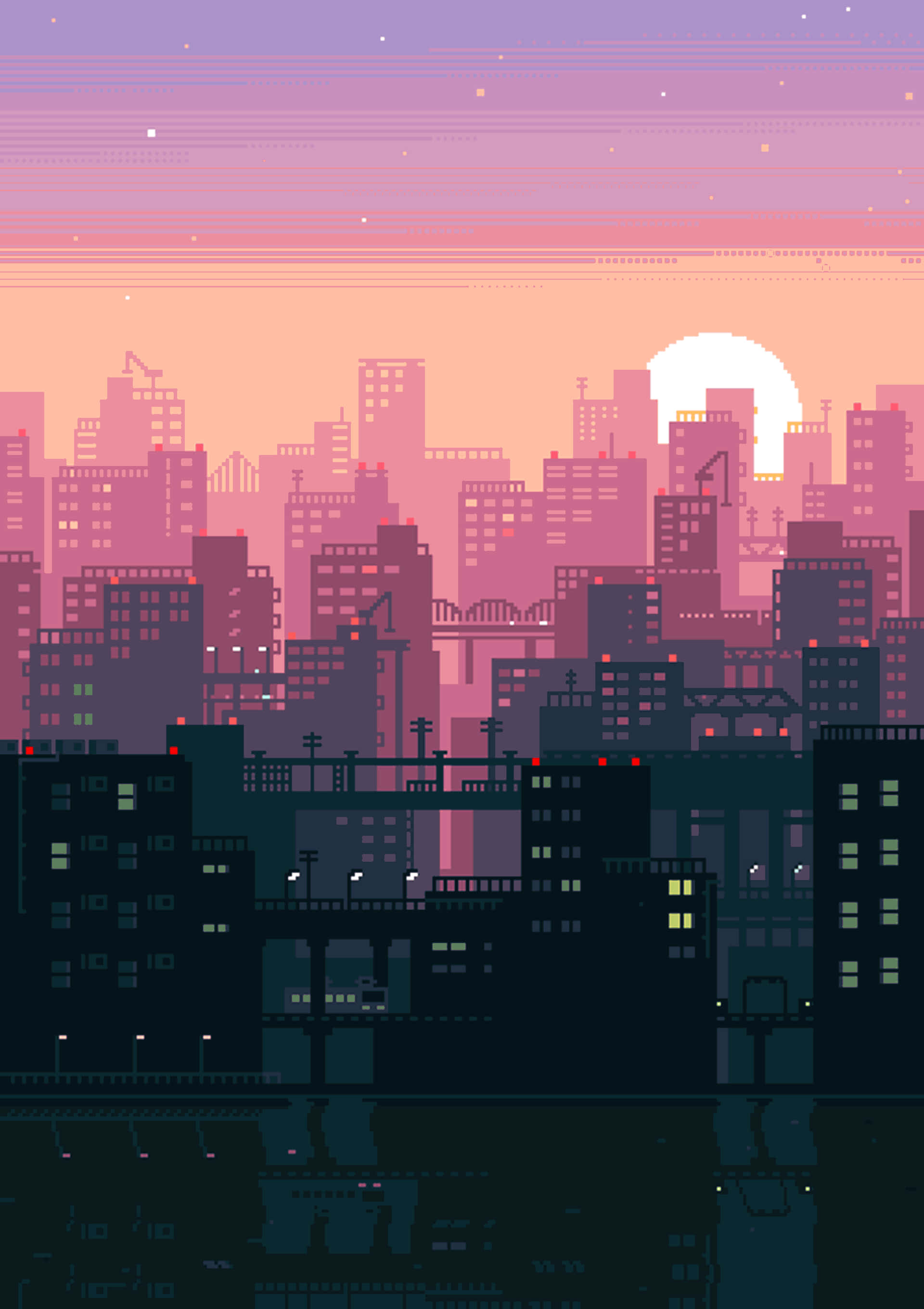 Lo Fi Pixel Art-stad Muurpapier