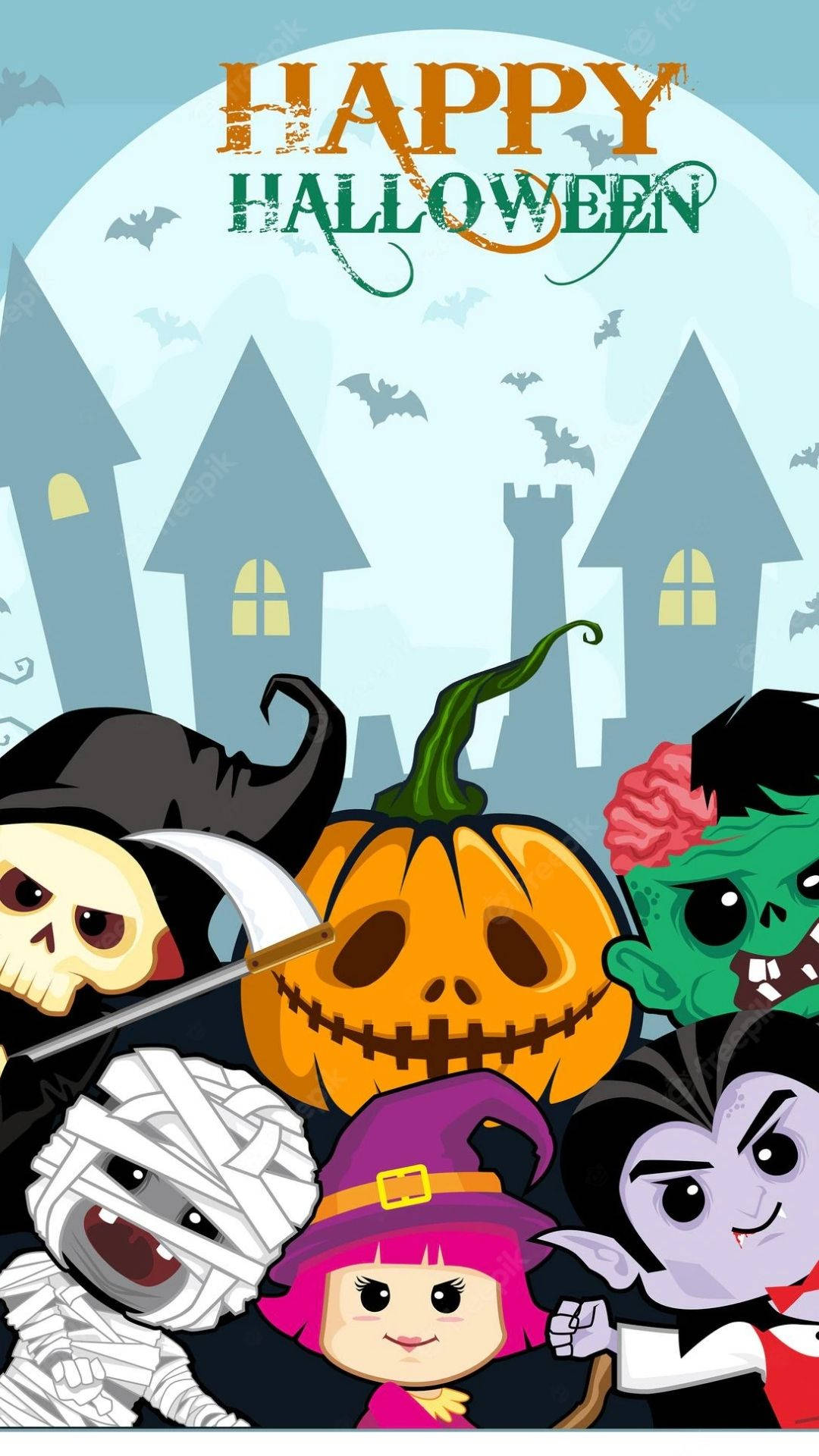 Loerende Spotprent Halloween Karakters Muurpapier