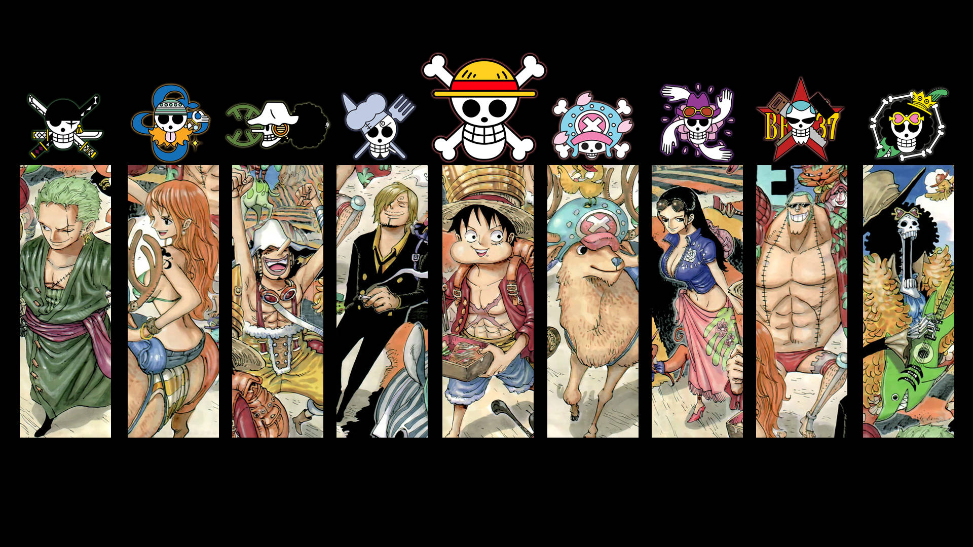 Logo en Karakter One Piece Werkskerm Muurpapier