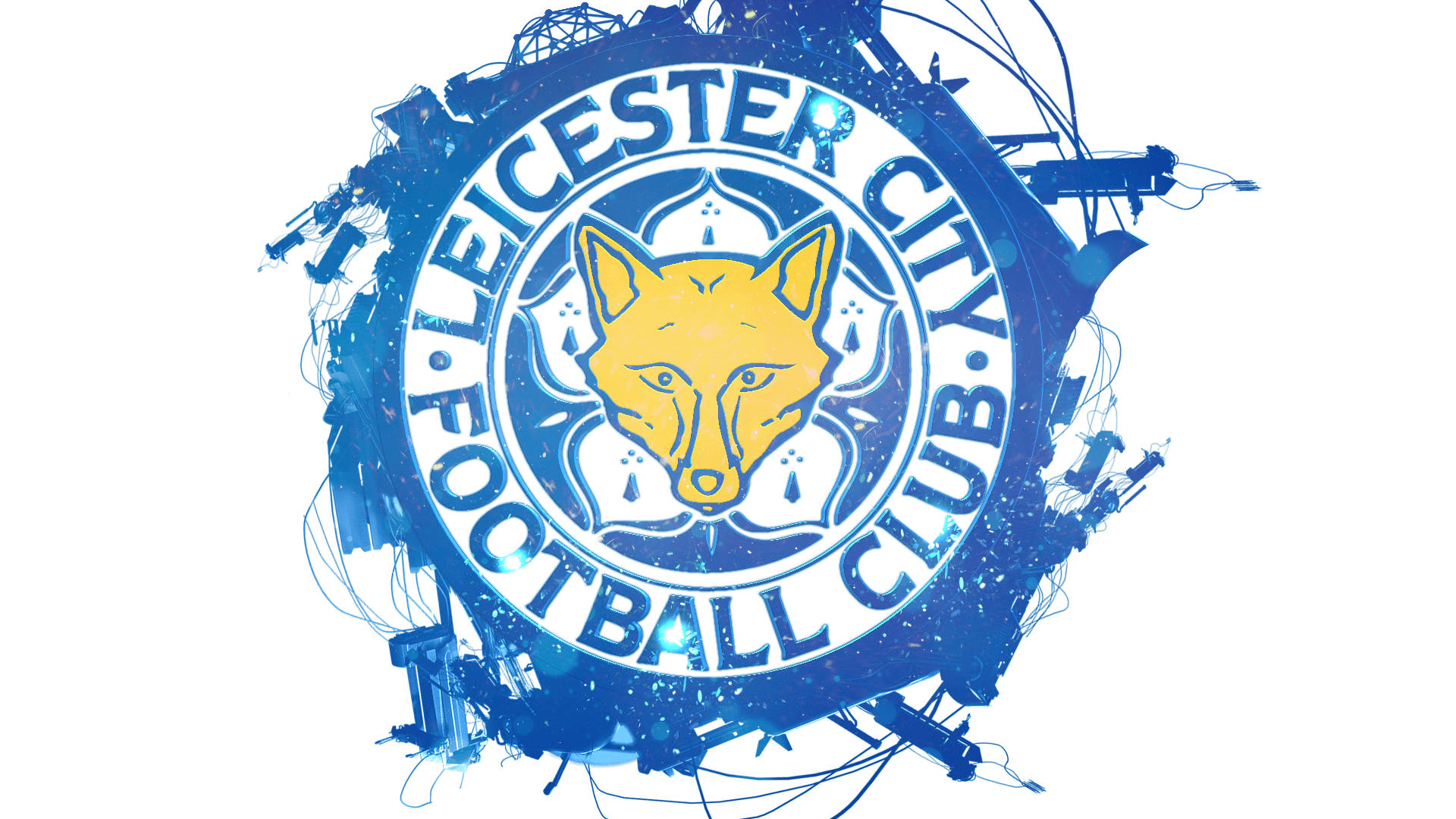 Logo van Leicester City met stadsilhoeët Muurpapier