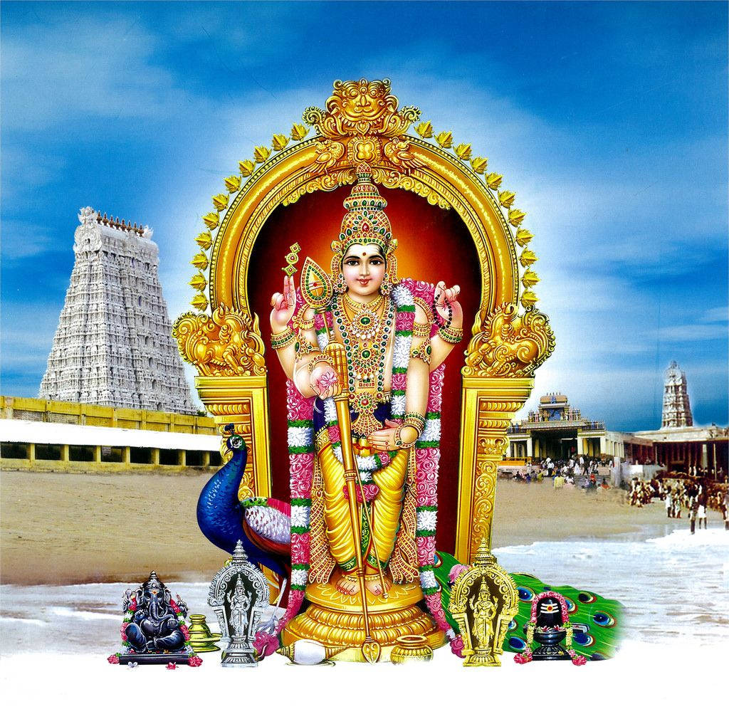 Lord Murugan op Oseaan Agtergrond — Oseaan Muurpapier