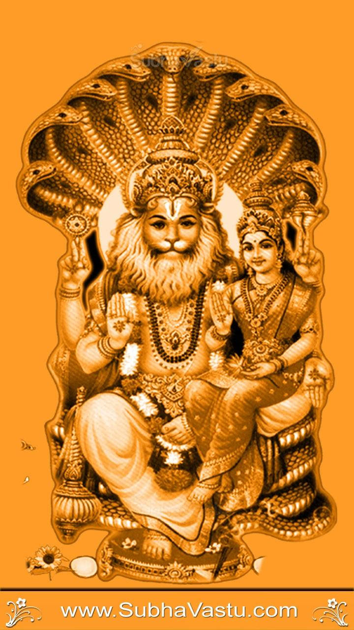Lord Narasimha Oranje Estetika Muurpapier