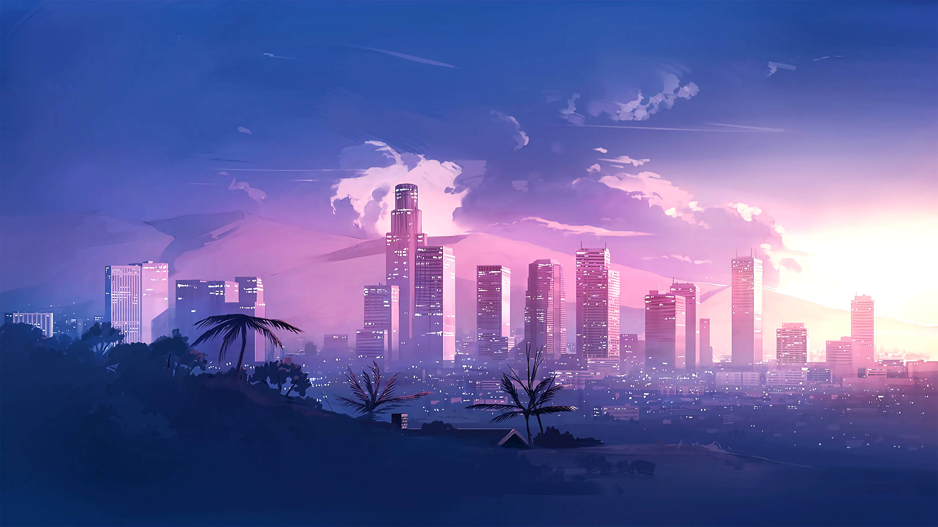 Los Angeles Sonsondergang Digitale Kuns Muurpapier