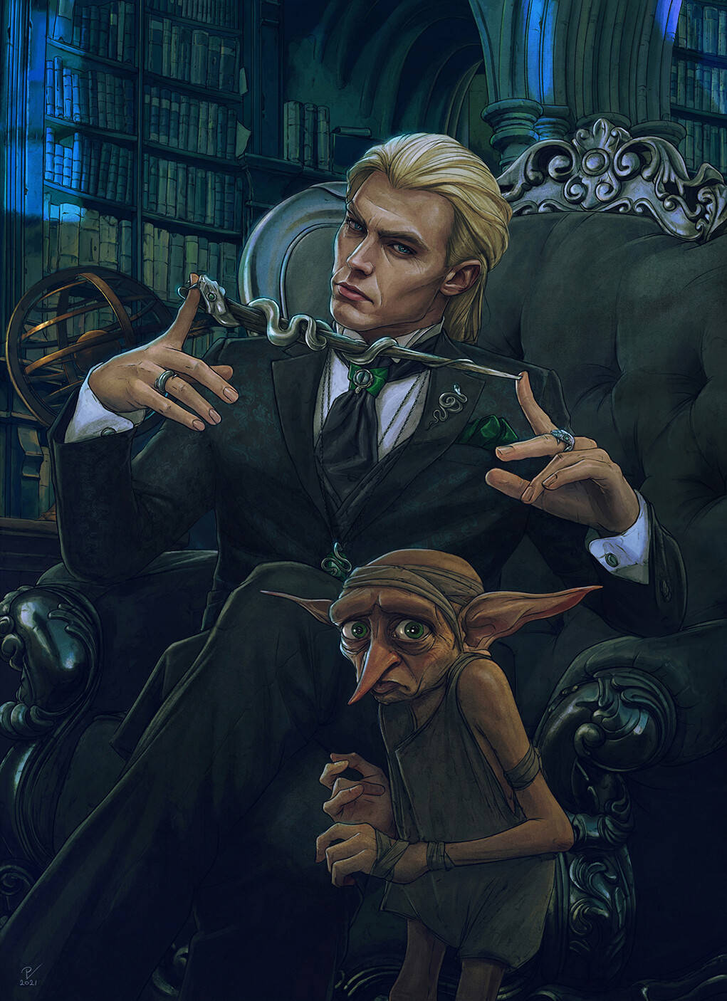 Lucius Malfoy en Slaaf Dobby-Elf Muurpapier