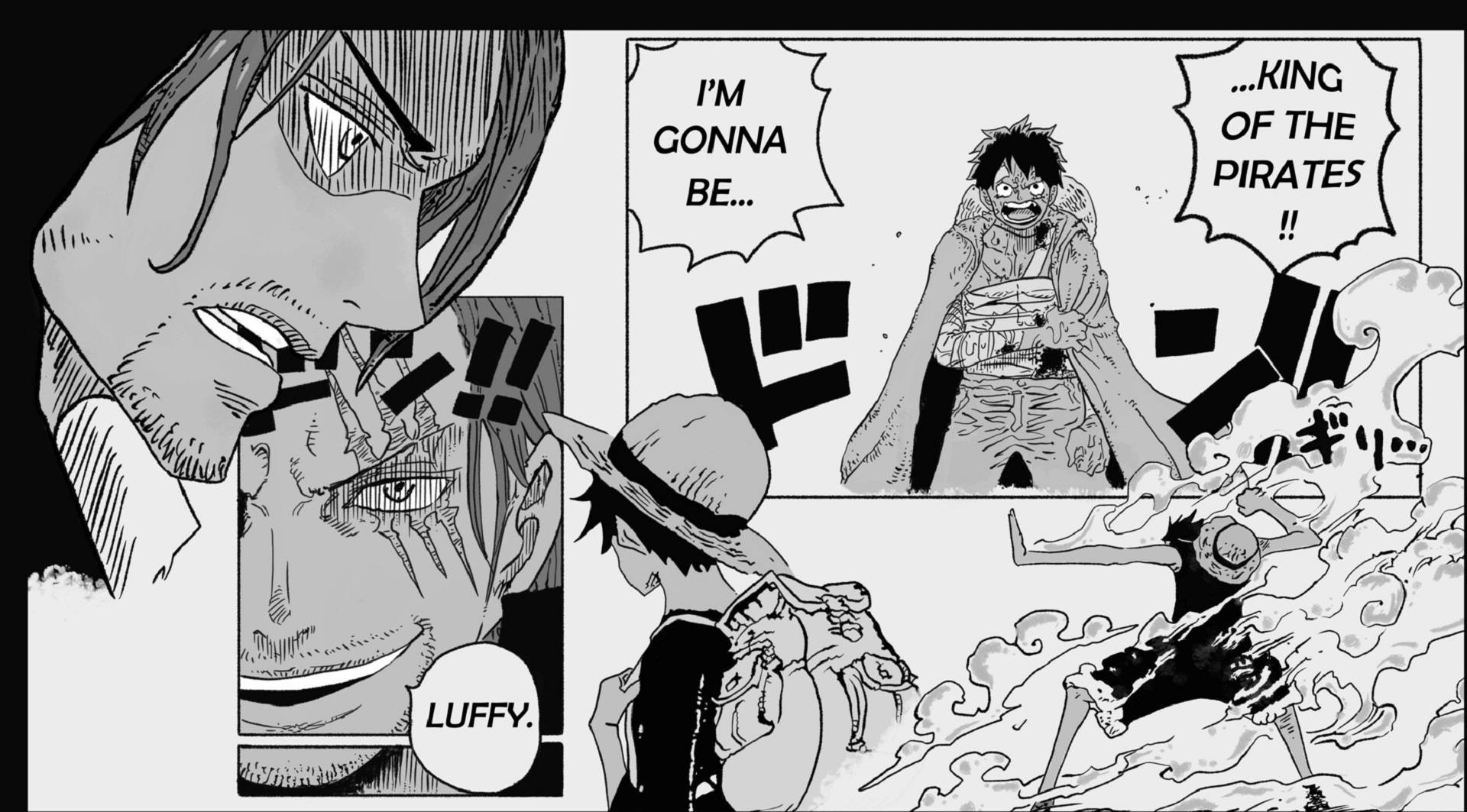 Luffy en Shanks Manga-paneel Muurpapier