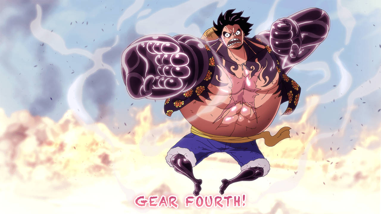 Luffy Gear 4 Brandende Vuur Muurpapier