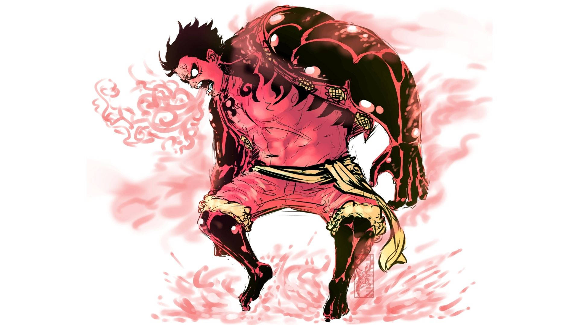 Luffy Gear 4 Rooi Lyf Muurpapier