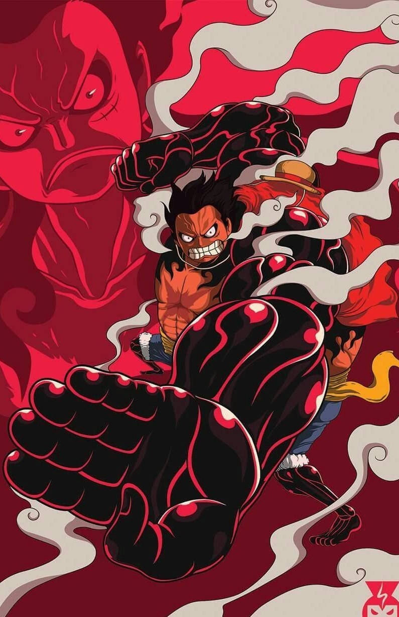 Luffy Gear 4 Rooi Vorm Muurpapier