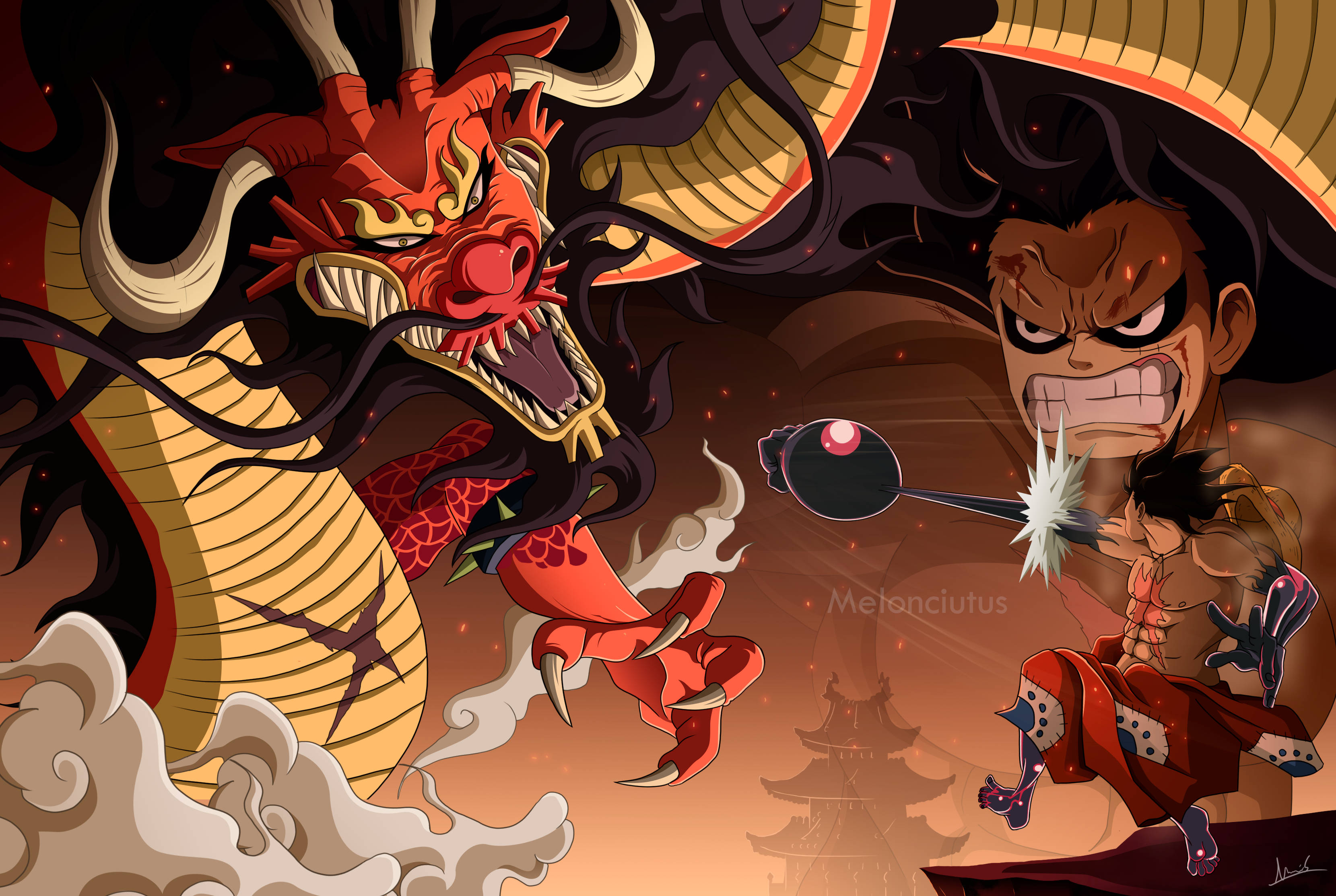 Luffy Gear 4 teen Kaido Muurpapier