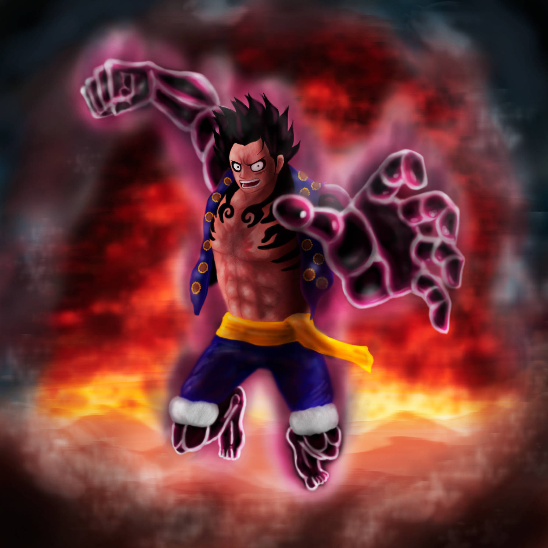 Luffy Gear 4 Woedende Blik Muurpapier