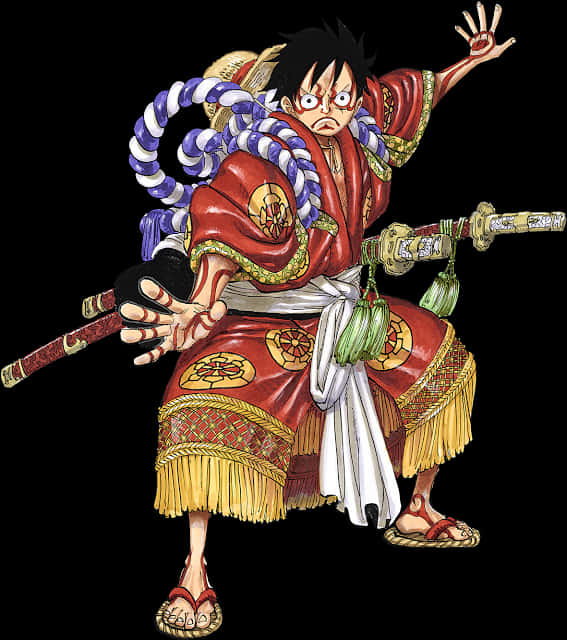 Luffy in tradisionele Japannese kleding Muurpapier