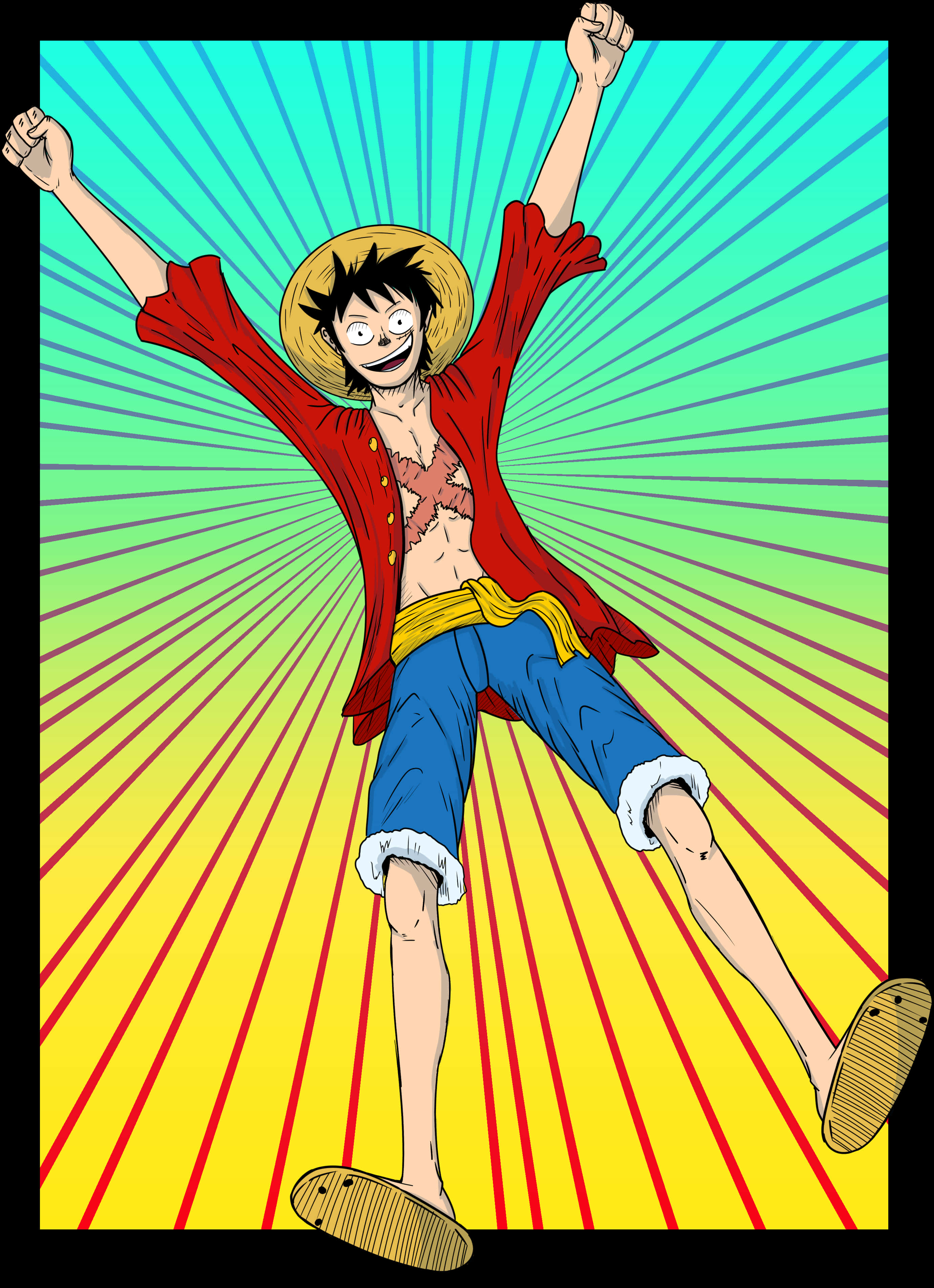 Luffy Oorwinningshouding Anime Illustrasie Muurpapier