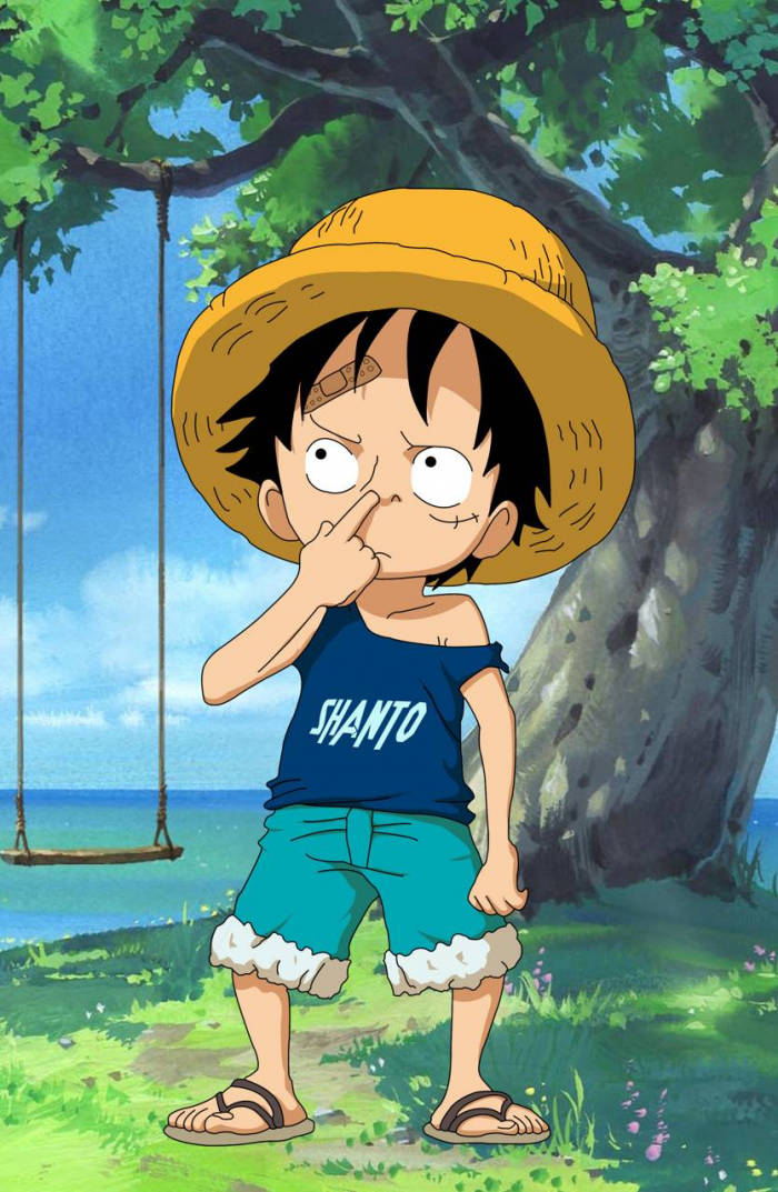 Luffy se Snaakse Posisie by die Strand Muurpapier