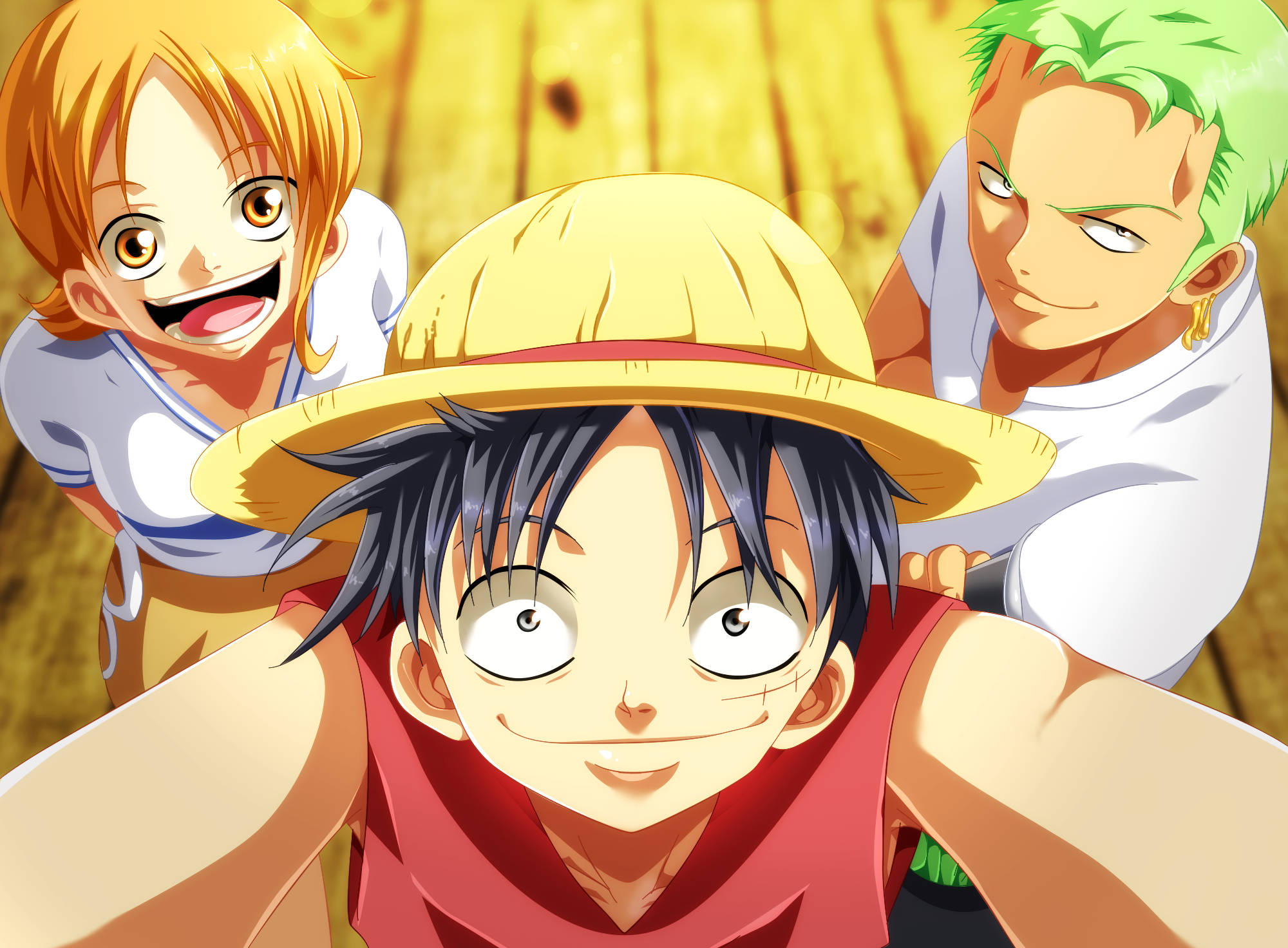 Luffy Zoro Nami Selfie Kuns Lessenaar Muurpapier