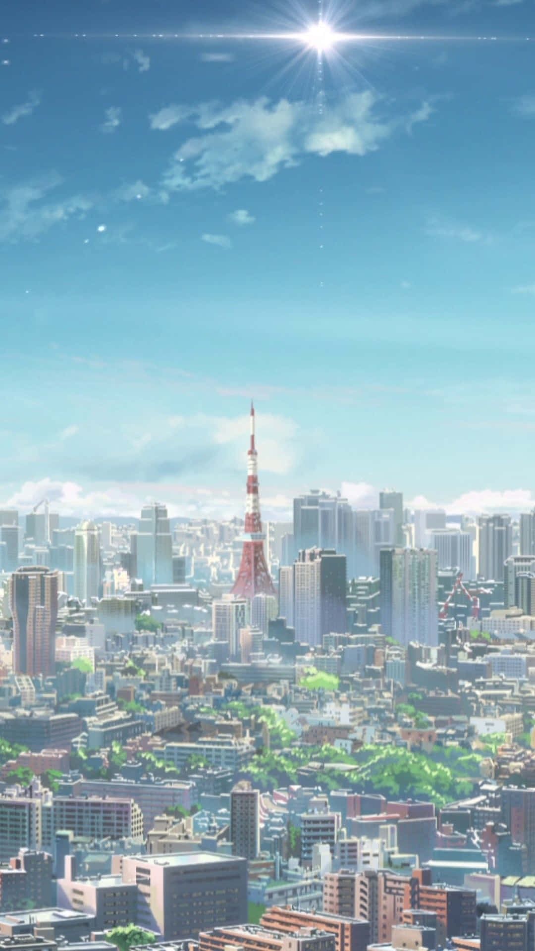 Lugfoto van Tokio Anime-toring Muurpapier