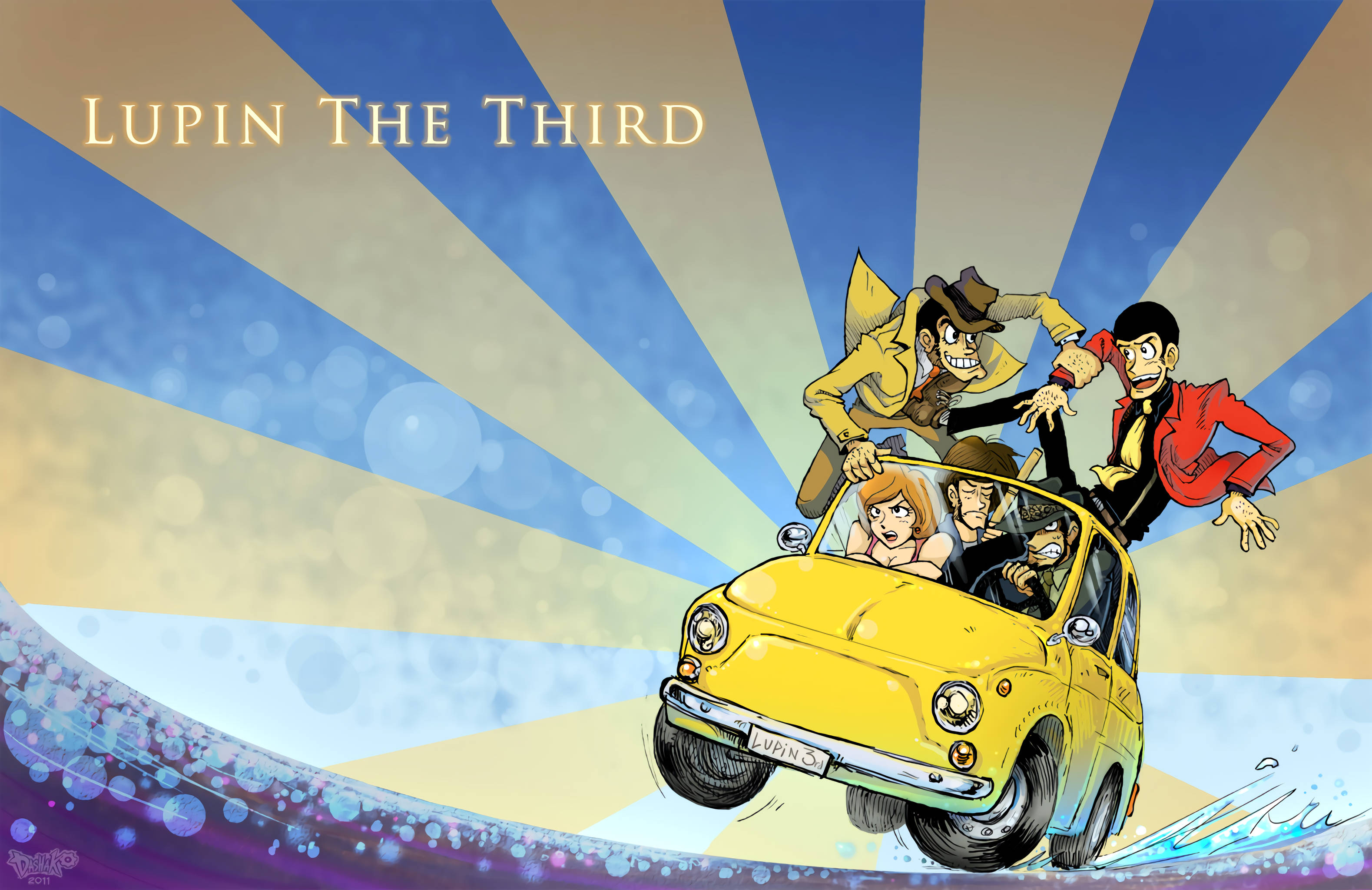 Lupin-karakters in 'n Motor Anime Muurpapier