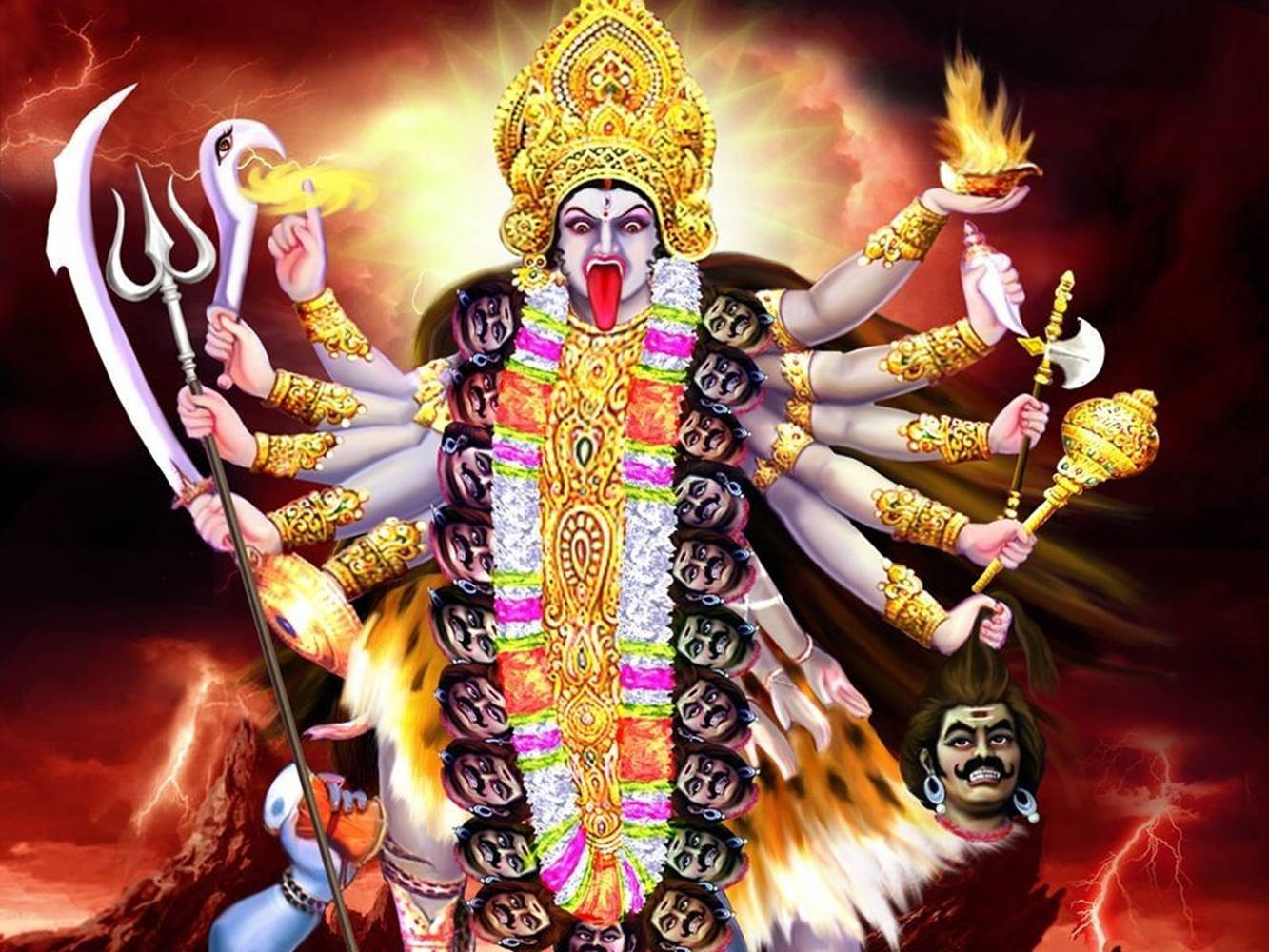 Maa Kali Veel Arms Vuur Estetiek Muurpapier