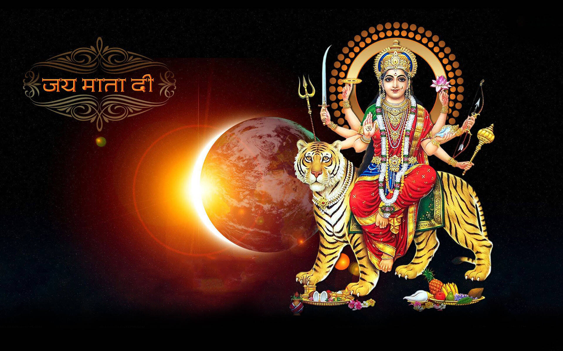 Maa Sherawali Son en Planeet Muurpapier