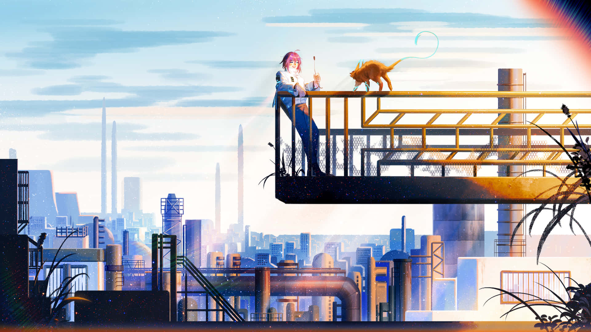 Maak die deure van jou verbeelding oop en verken Anime City Muurpapier