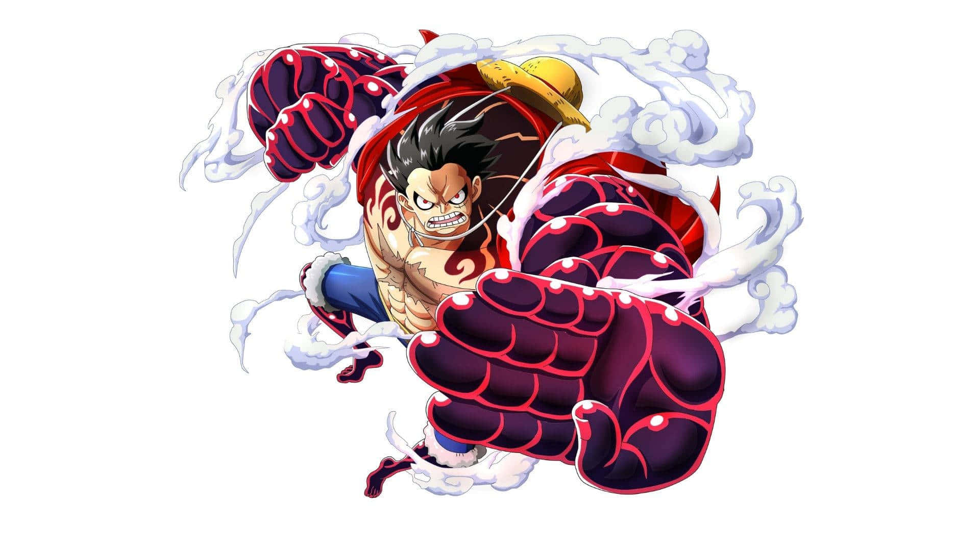 Maak gereed om weggewaai te word - Luffy vaar deur die helderblou lug Muurpapier