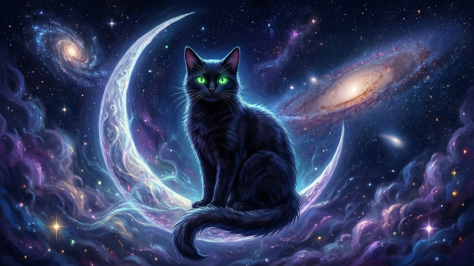 Maanskyn Ster Kat Muurpapier