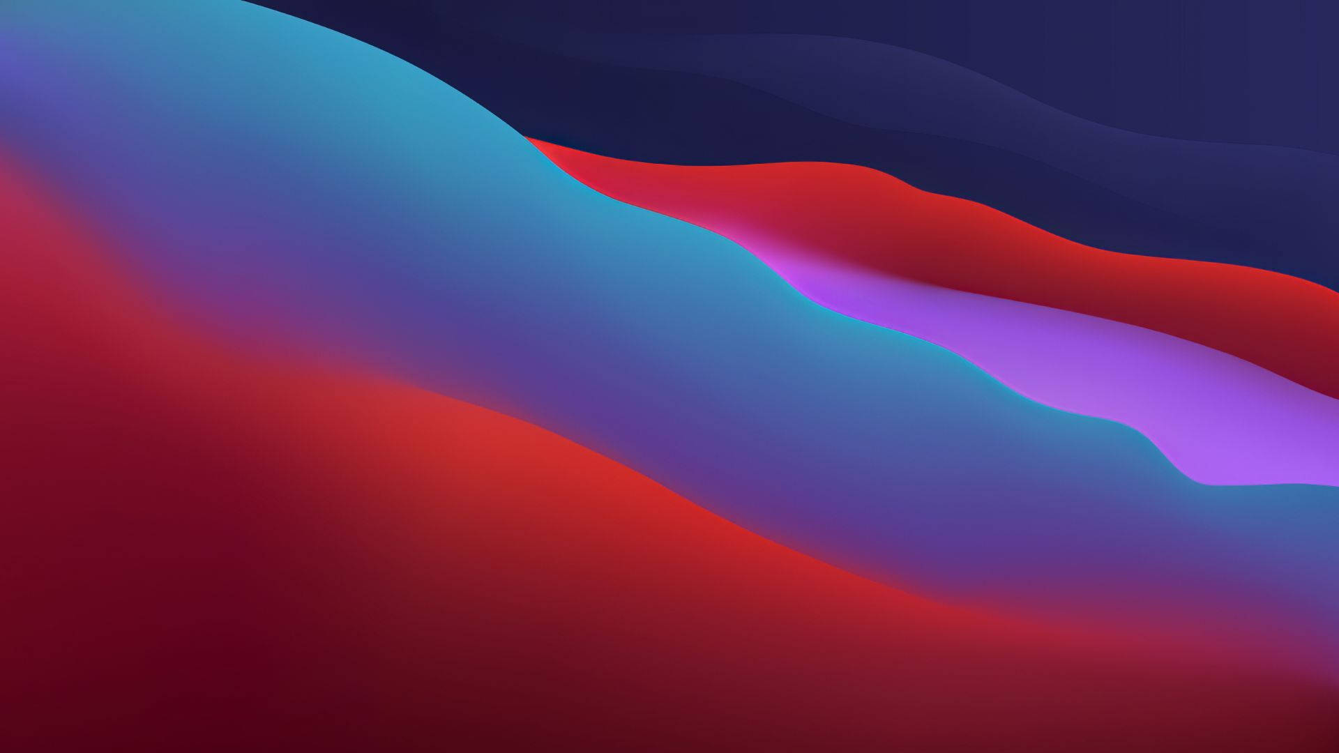 macOS Big Sur Rooi en Blou Golwe Muurpapier
