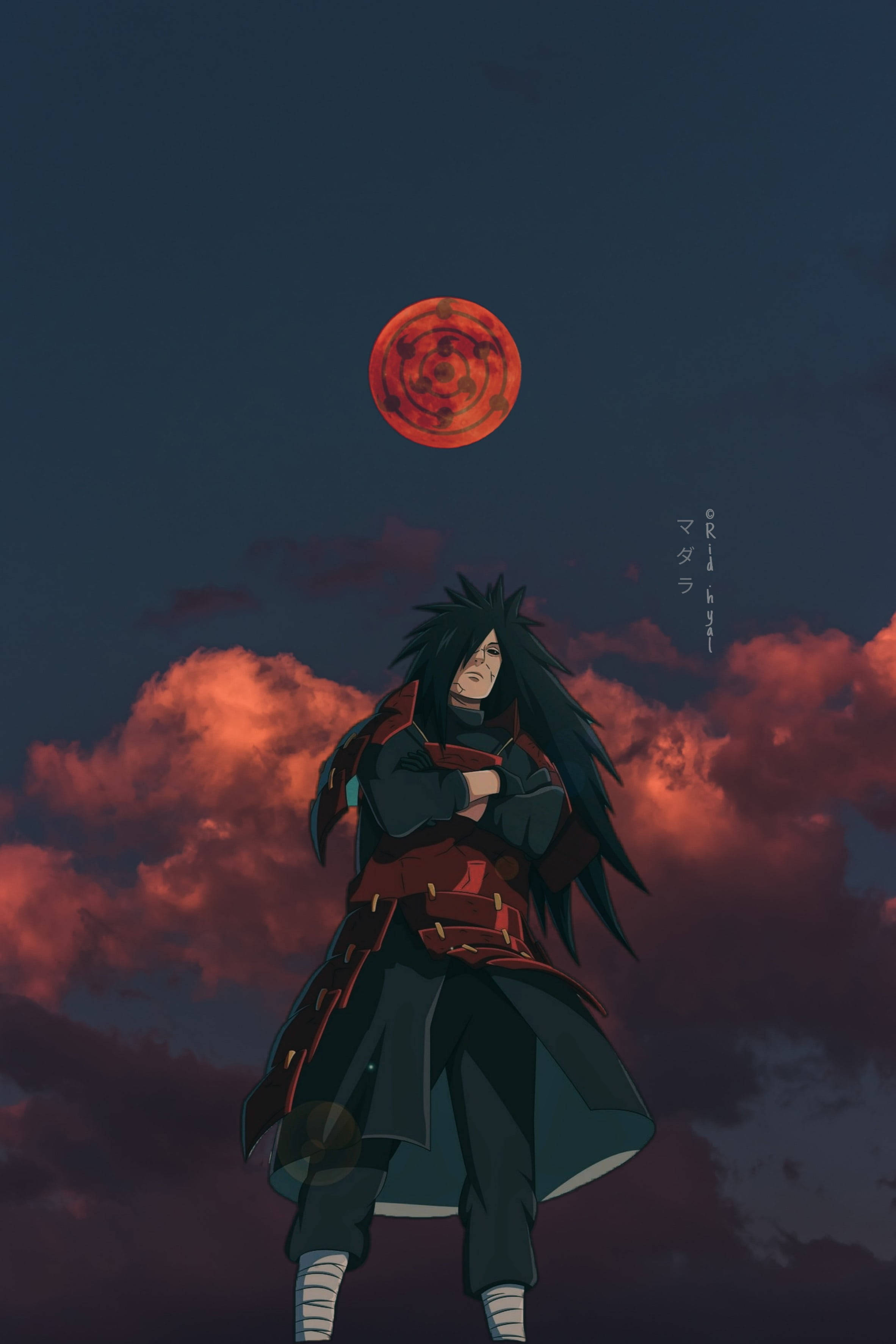 Madara Uchiha Rooi Maan Naruto Mobiel 4K Muurpapier