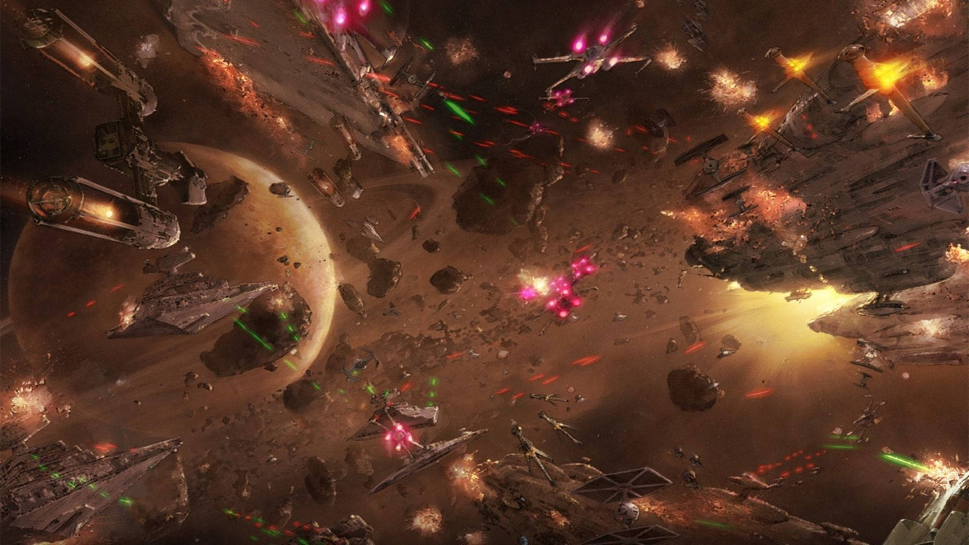 Star Wars-agtergrond van ruimteskipgeveg in die buitenste ruim, 'n ander planeet. — Star Wars Muurpapier
