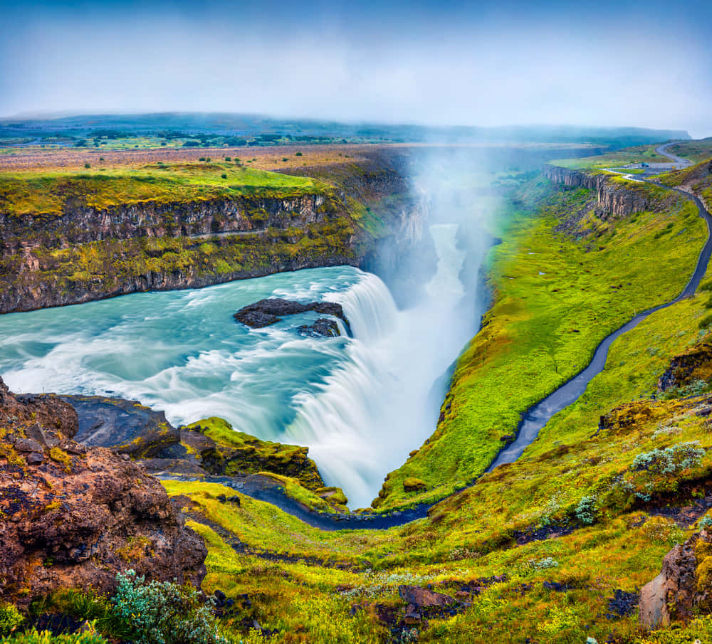 Magiese Gullfoss-waterval in Suidwes-Ysland Muurpapier