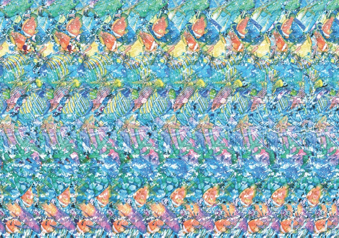 Magiese Oog 3D Kleurvolle Vis Stereogram Prent Muurpapier