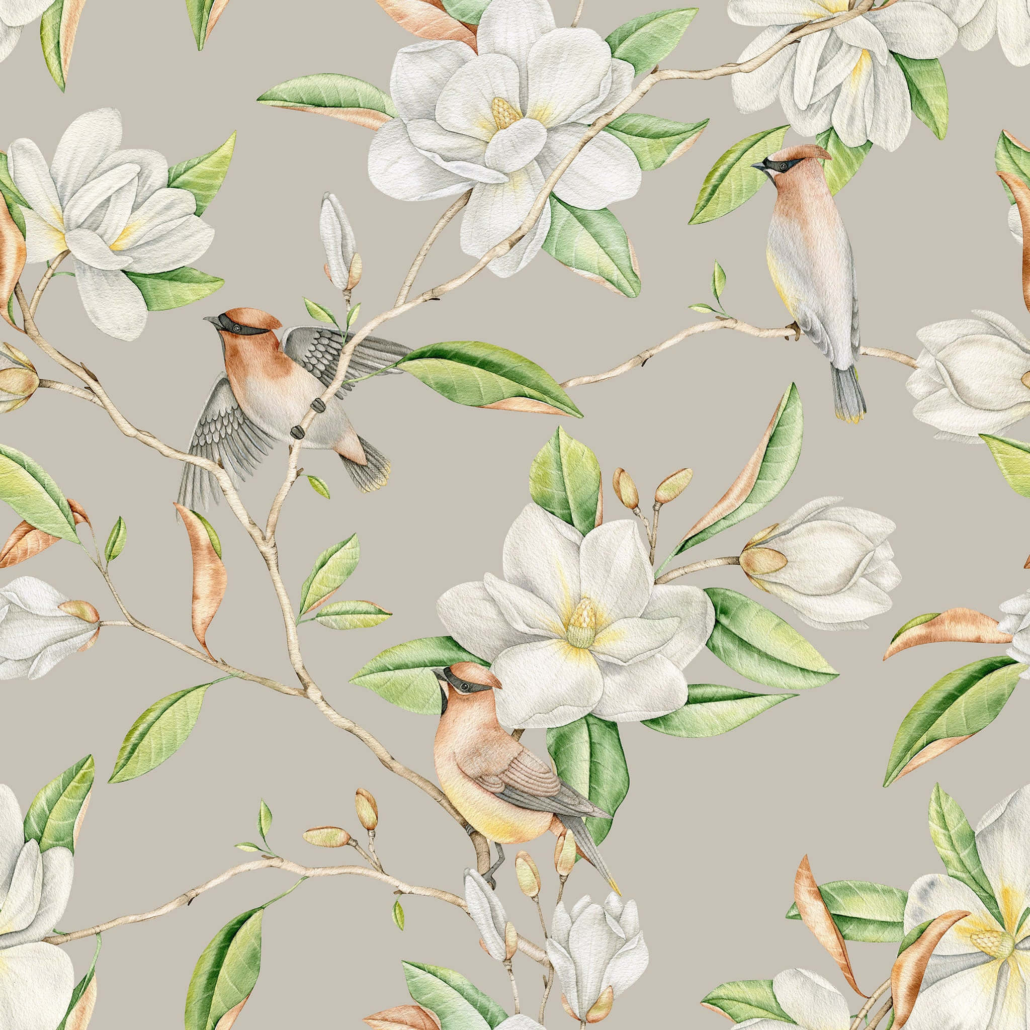 Magnolia Blom Estetiese Gedrukte Ontwerp Muurpapier