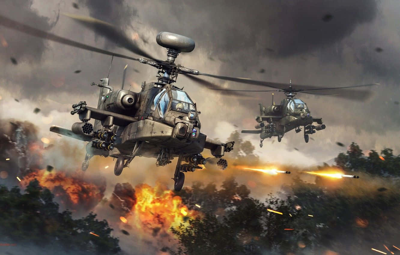 Majestueuse Boeing AH-64 Apache - Die Iridescent Lugvegter Muurpapier