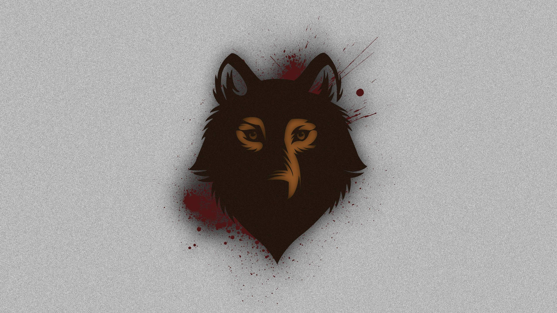 Donkerbruin wolf kuns met rooi verfspatsel agtergrond.