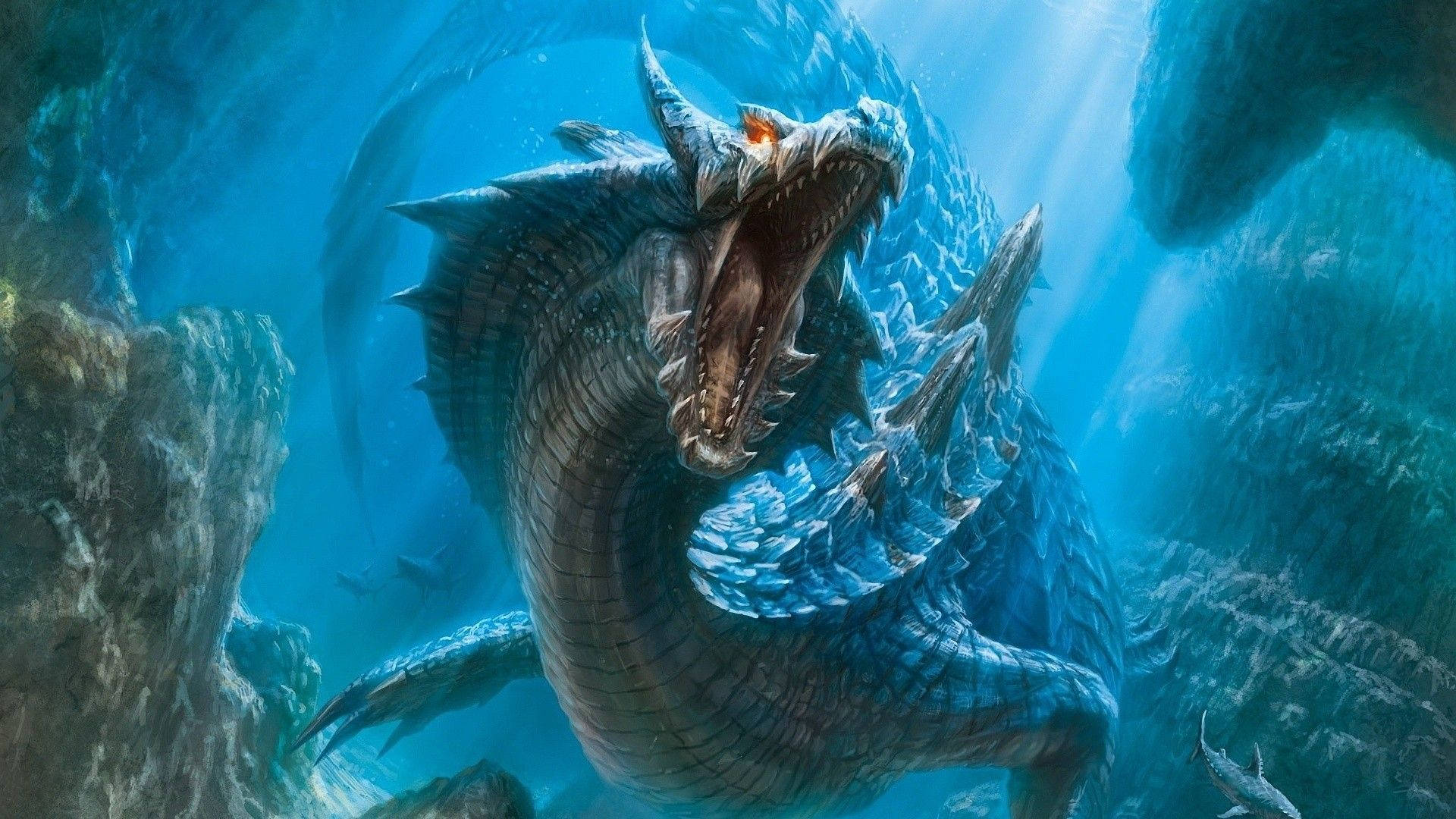 Majestueuse Japannese Draak in 'n Onderwaterwêreld Muurpapier