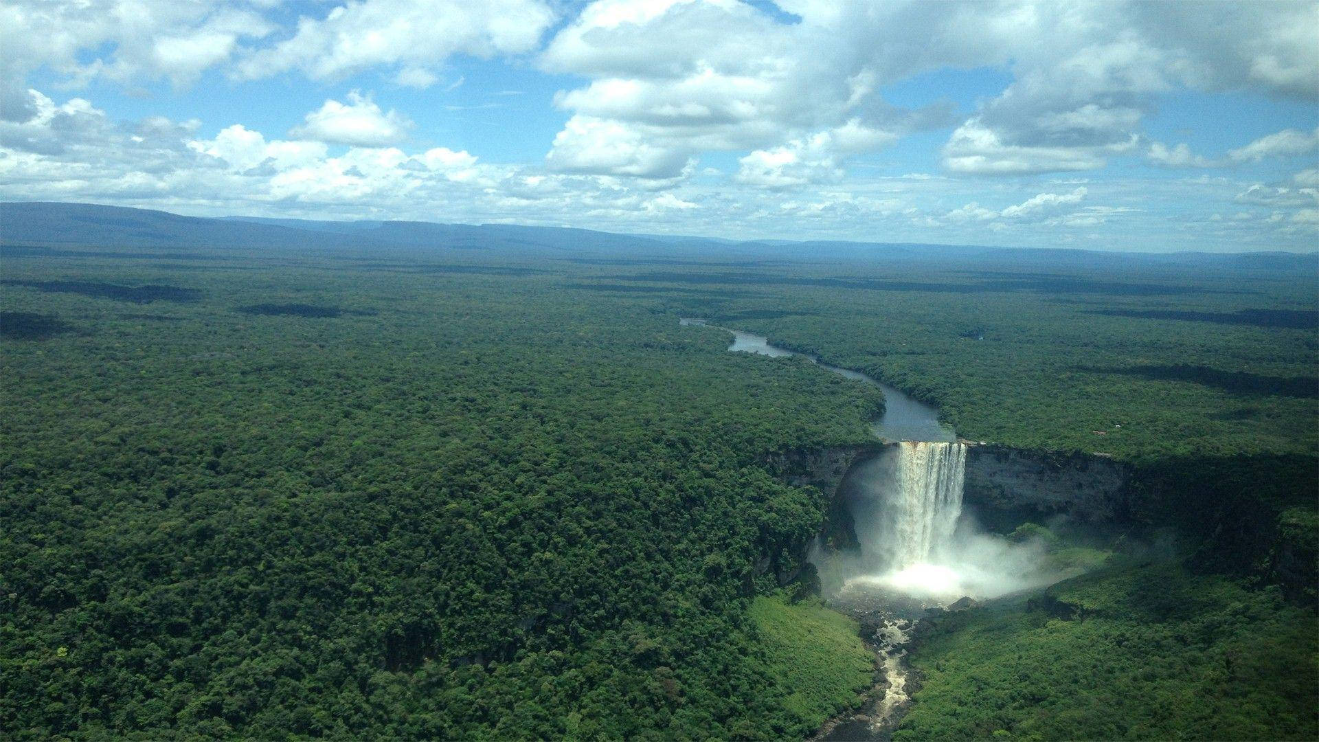 Majestueuse Waterval in Digte Woud Muurpapier