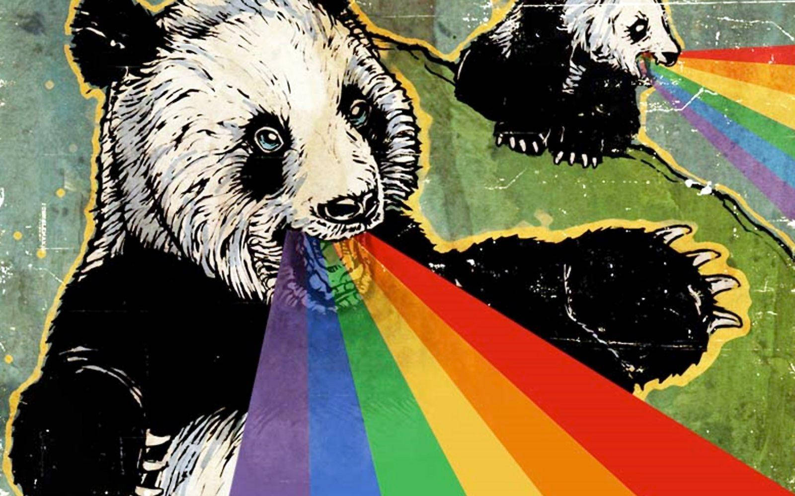 Mal Panda En Reënboë Muurpapier