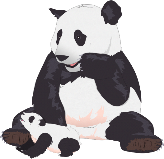 Mamma en Baba-panda knuffel Muurpapier