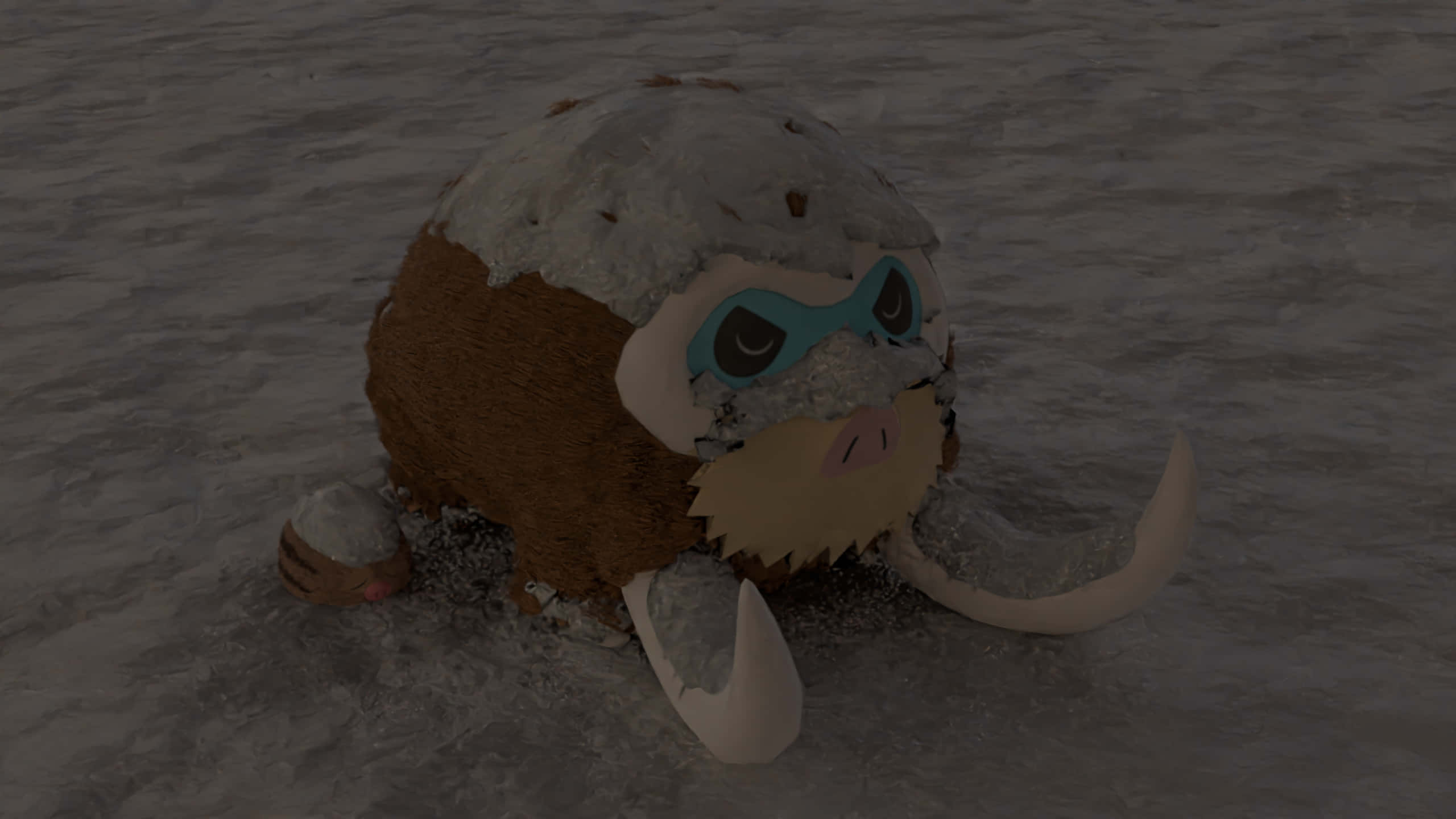 Mamoswine Pokemon op Sand Donker Beeld Muurpapier