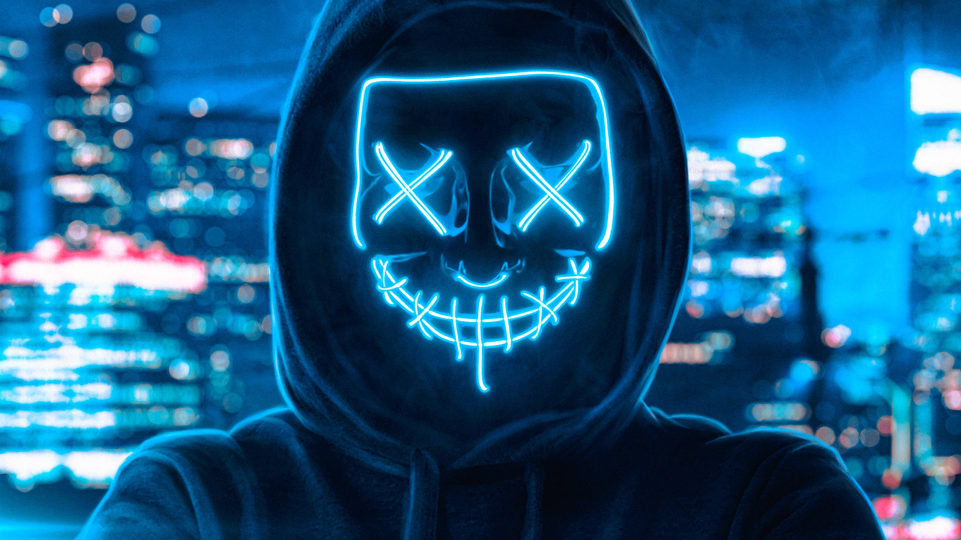 Man in Neonblou Lig Purge-masker Muurpapier