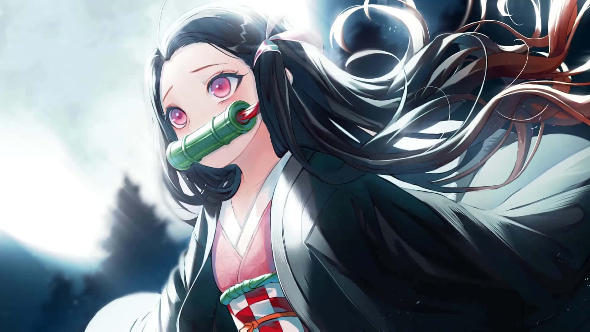 Manga-karakter Oulike Nezuko Kamado met Gloeiende Maan Muurpapier