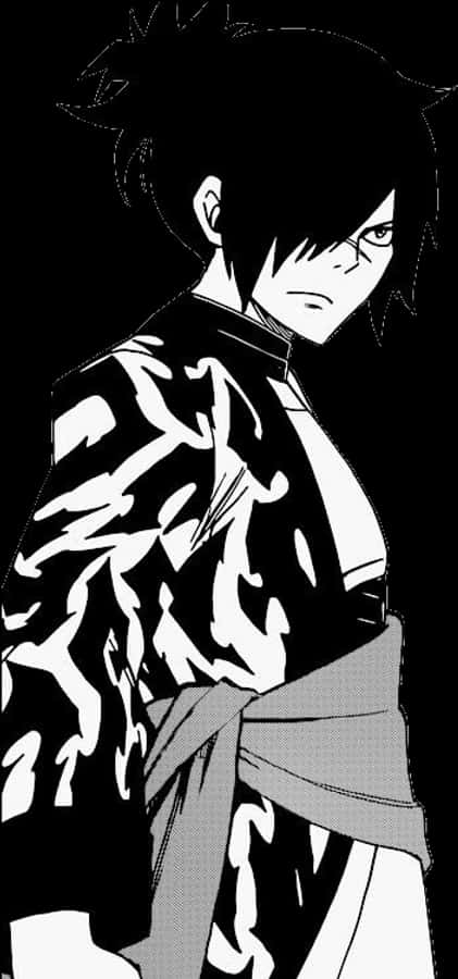 Manga_ Karakter_ Swart_en_Wit Muurpapier